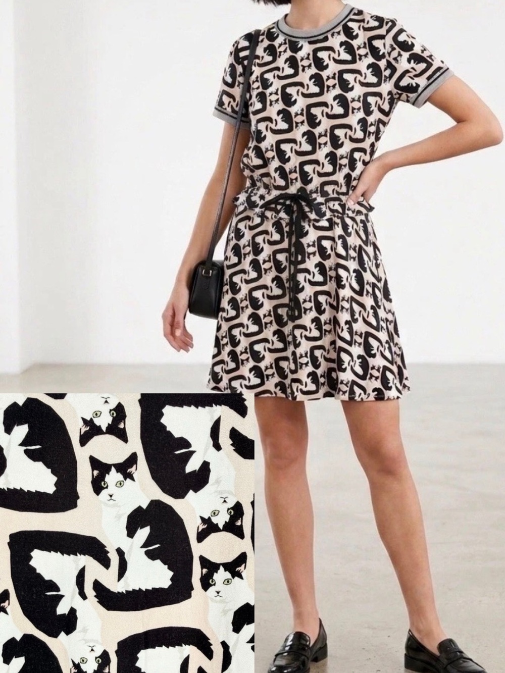 Tuxedo Cat Print Paul & Joe Sister Mini Dress 40 M French Quirky Kitschy Twee